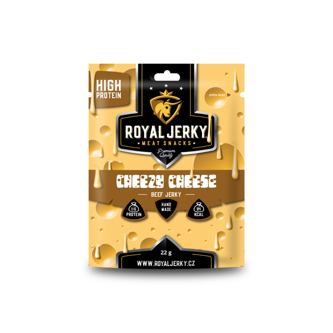 Royal Jerky: Cheezy Cheese 22 g (hovězí sušené maso s příchutí čedaru)