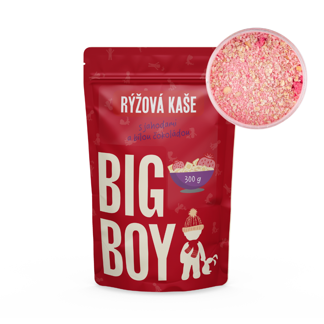 BIG BOY® Ryžová kaša s príchuťou jahôd v bielej čokoláde 300g