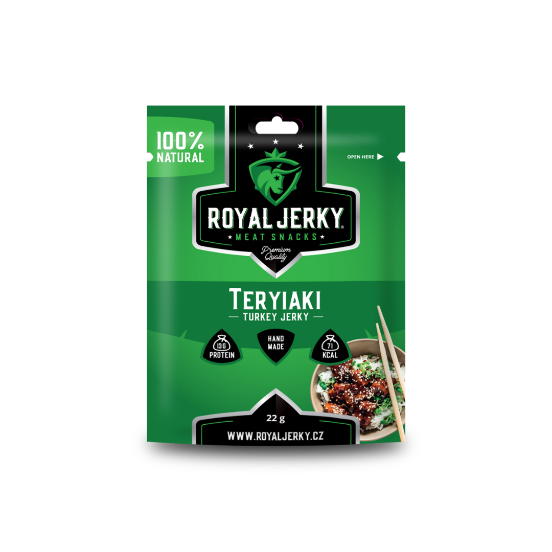Royal Jerky: Teriyaki 22 g (sušené krůtí maso)