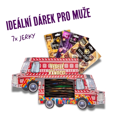 Vianočný červený FOOD TRUCK plný sušeného mäsa (7x jerky)