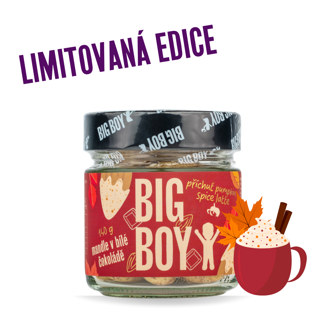 BIG BOY® Mandle v bielej čokoláde s príchuťou pumpkin spice latte 140 g